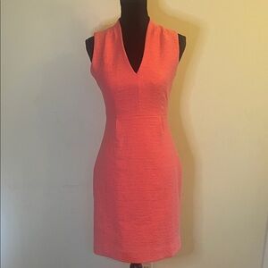 Kate Spade Gwendolyn V-neck textured sheath dress in a coral pink color